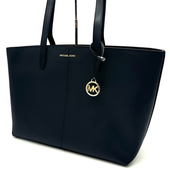 Michael Kors Medium Jet Set Travel Zip Tote Bag Black/Gold - Picture 1 of 10
